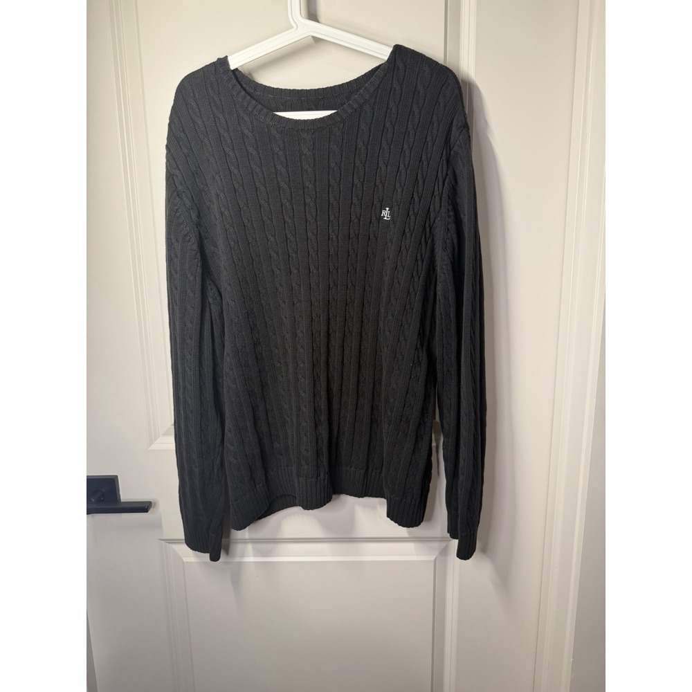 Lauren Ralph Lauren Vintage Black Cable Knit Crewneck Sweater 1X Plus Size